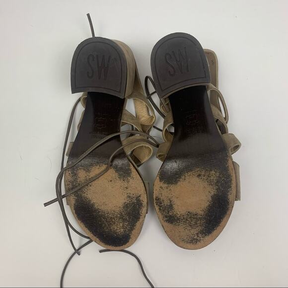 Stuart Weitzman Suede Lace Up Block Heel Sandals - Picture 7 of 10